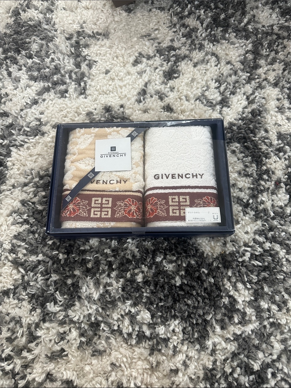 Givenchy Cream and Beige Floral Border Towel Set